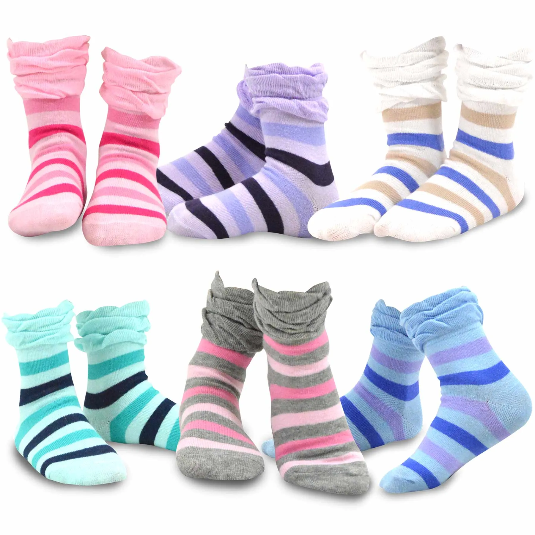 TeeHee Socks Kid's Casual Cotton Short Crew Stripes 6-Pack (70883)