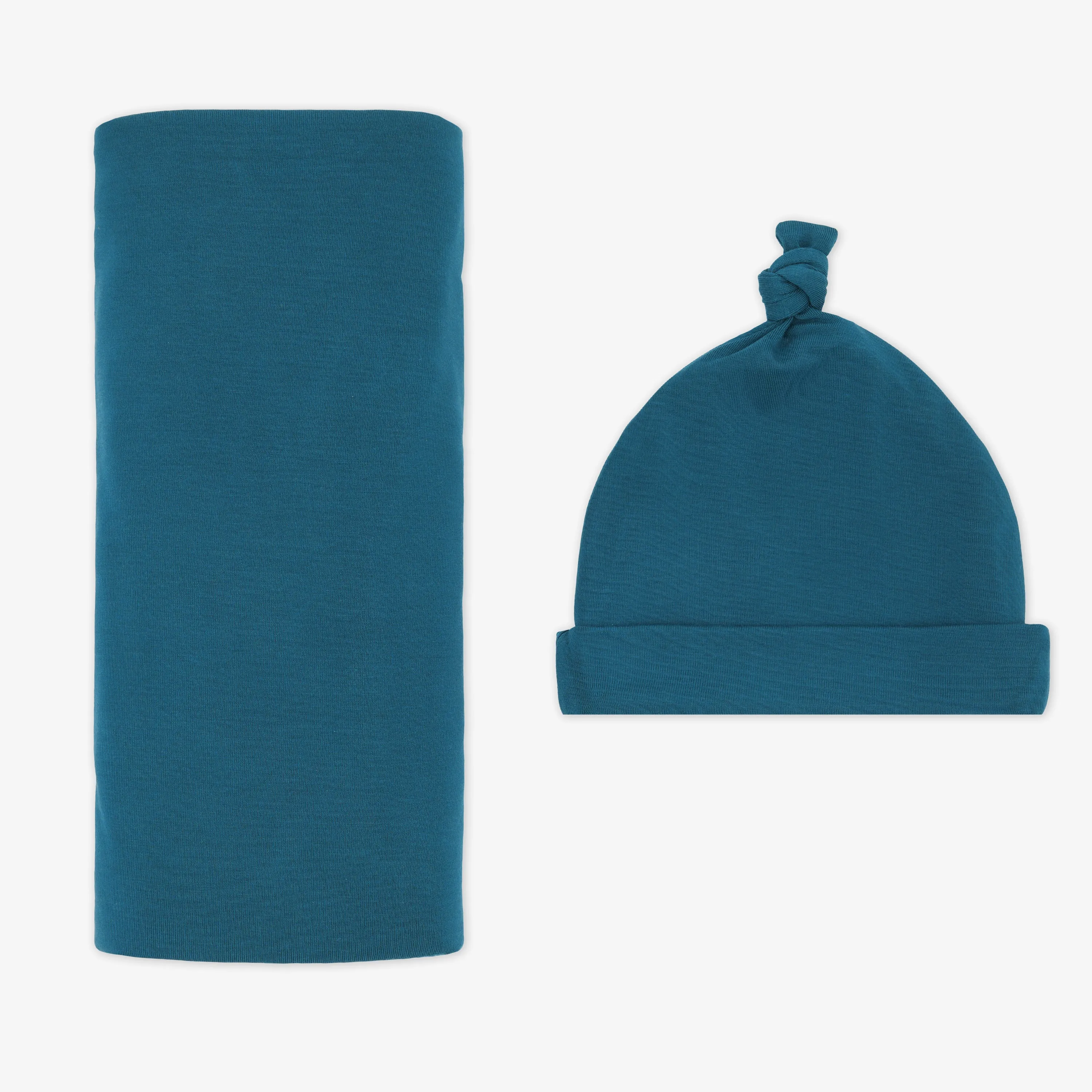 Twilight Teal Cozy Swaddle & Hat Set