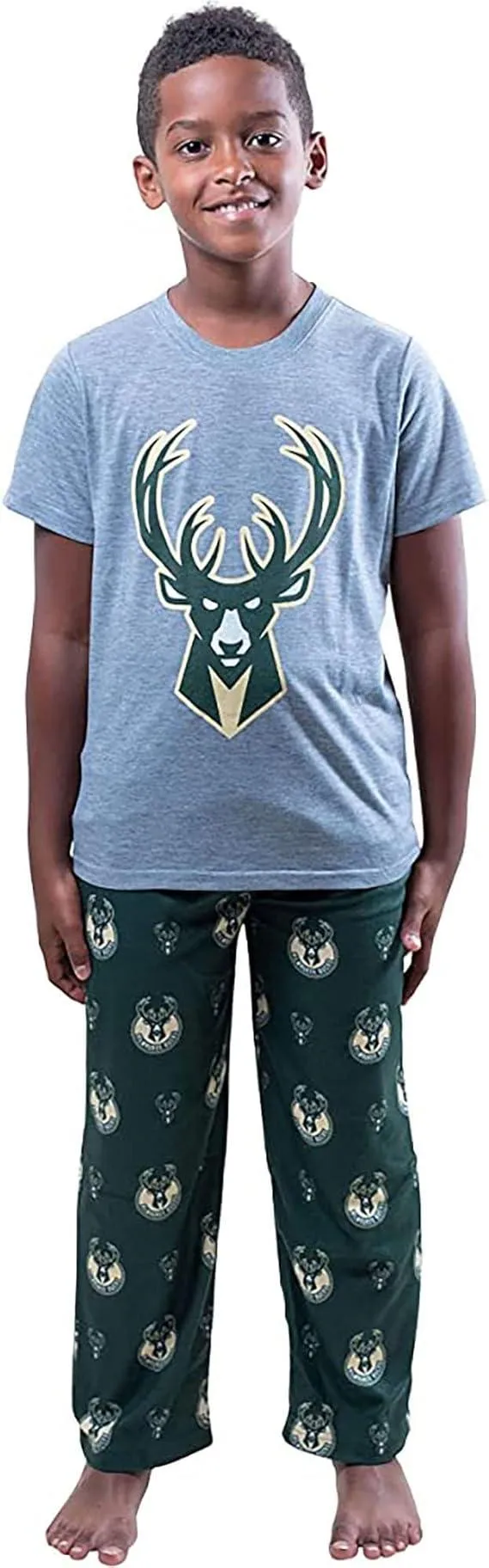 Ultra Game NBA Official Youth 2 Piece T-Shirt & Lounge Pants Pajama Set, Milwaukee Bucks, Boys Sizes|Milwaukee Bucks