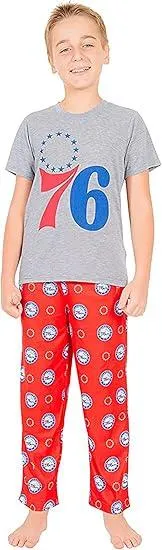 Ultra Game NBA Official Youth 2 Piece T-Shirt & Lounge Pants Pajama Set, Philadelphia 76ers, Boys Sizes|Philadelphia 76ers