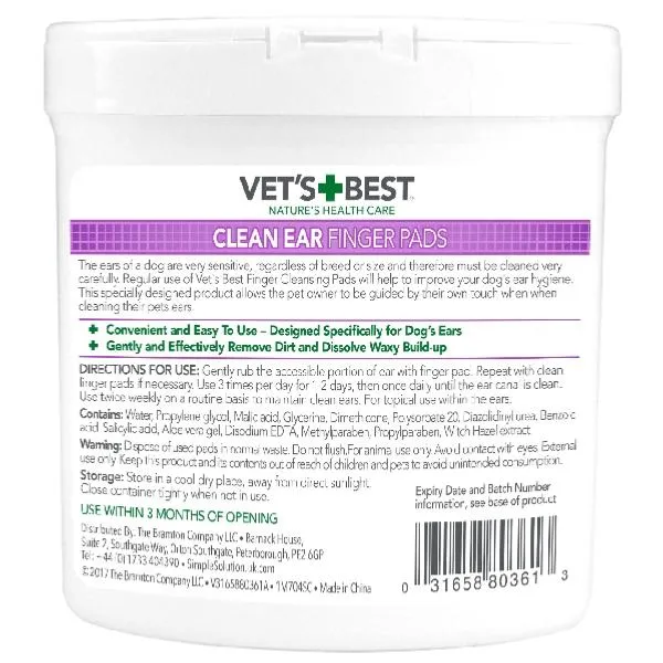 Vet's Best | Dog Ear Cleaning | Clean Ear Finger Pads - 50 Pack