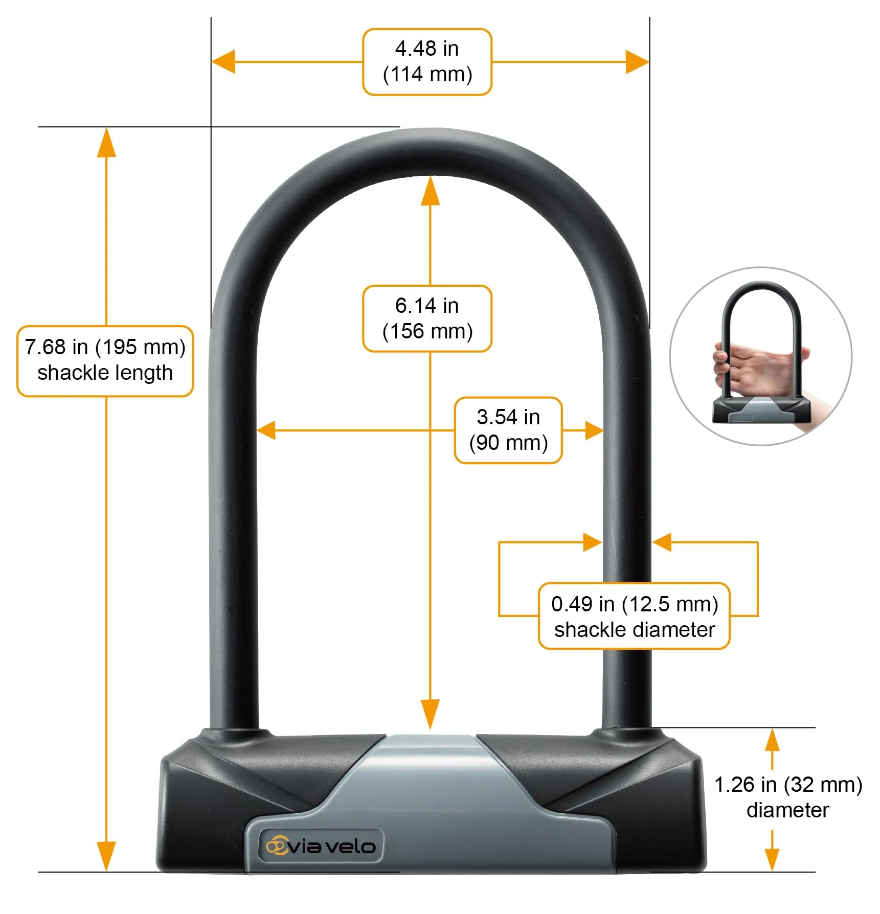 Via Velo 2 Bike U-Lock with Cable Set, Heavy Duty Anti-Theft Bicycle U Locks with 8 mm x 4ft Braided Steel, Same Key System 4 Keyed Alike Keys for E-Bike, Scooter Mountain Road Bike