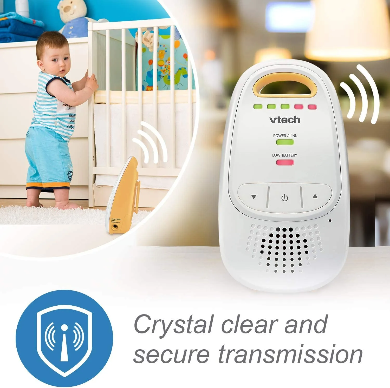 Vtech DM1411 Audio Baby Monitor & Portable Soother Dual-Unit Rechargeable Battery, Long Range, Soft-Glow Night Light, Soothing Sounds & Lullabies, Digital Wireless Transmission, Sound Indicator