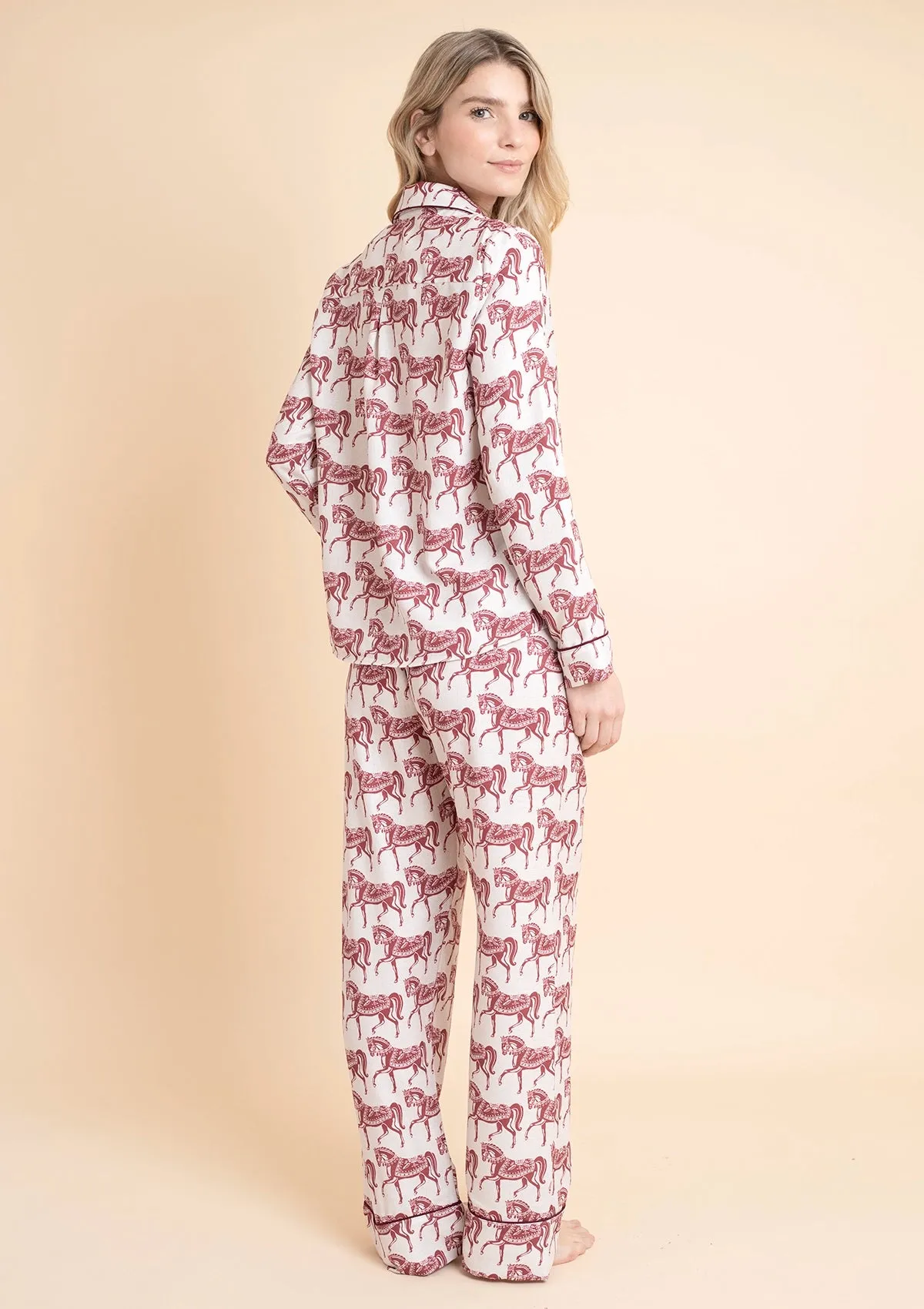 Whisper Long Sleeve PJ's | Blossomare Print | Crimson Cream | Equestrian Sleepwear Collection