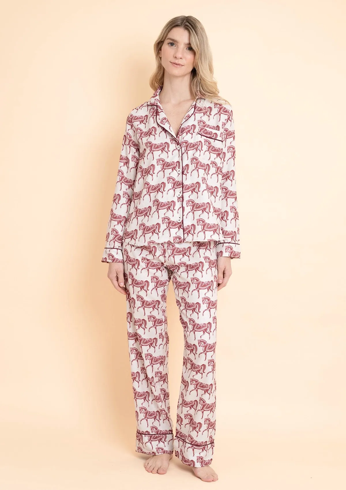 Whisper Long Sleeve PJ's | Blossomare Print | Crimson Cream | Equestrian Sleepwear Collection