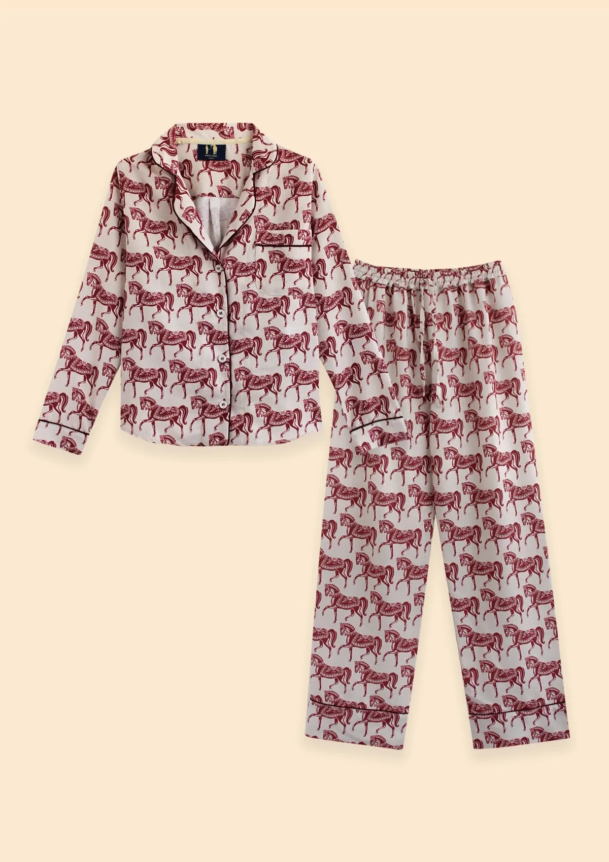 Whisper Long Sleeve PJ's | Blossomare Print | Crimson Cream | Equestrian Sleepwear Collection