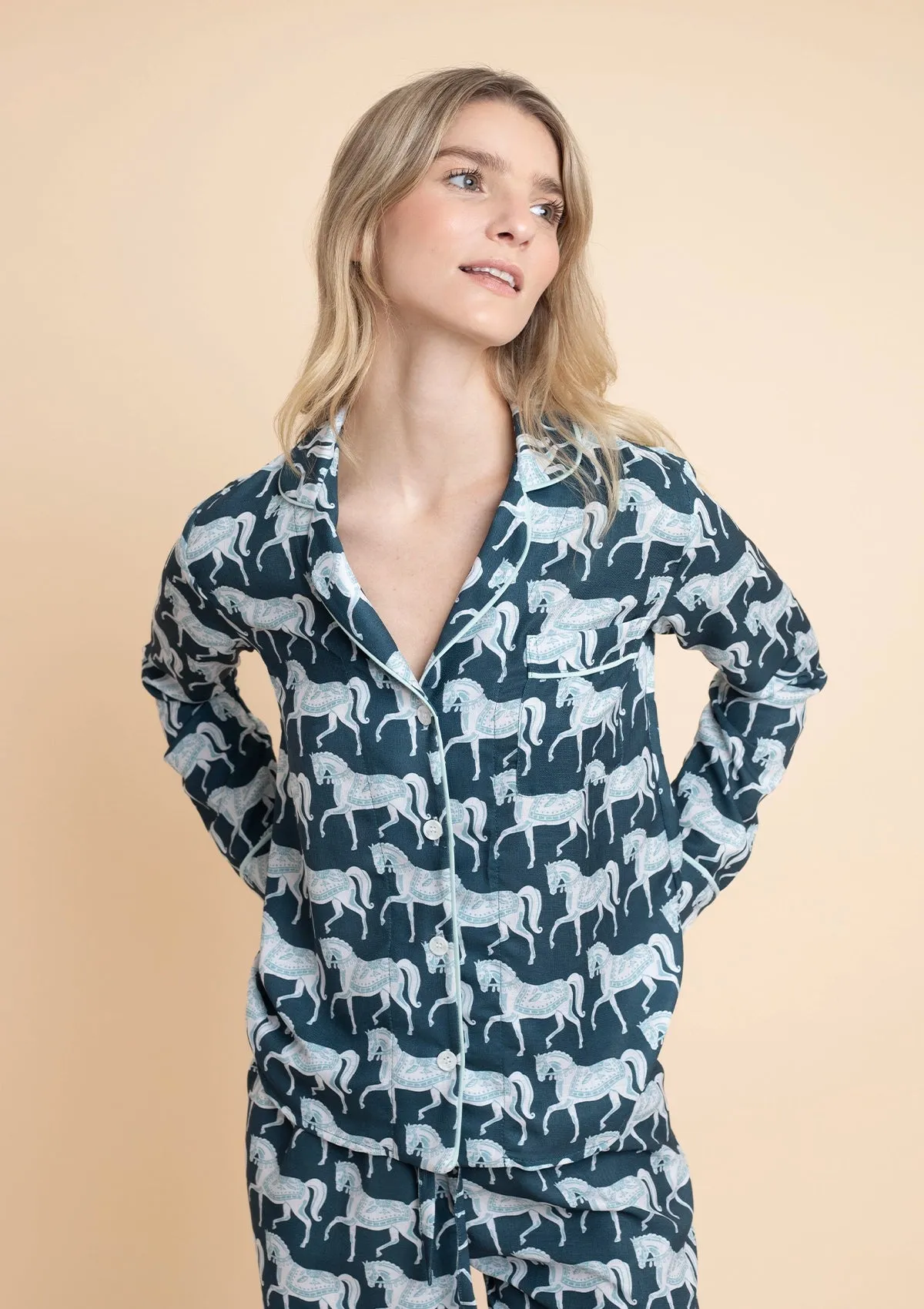 Whisper Long Sleeve PJ's | Blossomare Print | Crystal | Equestrian Sleepwear Collection