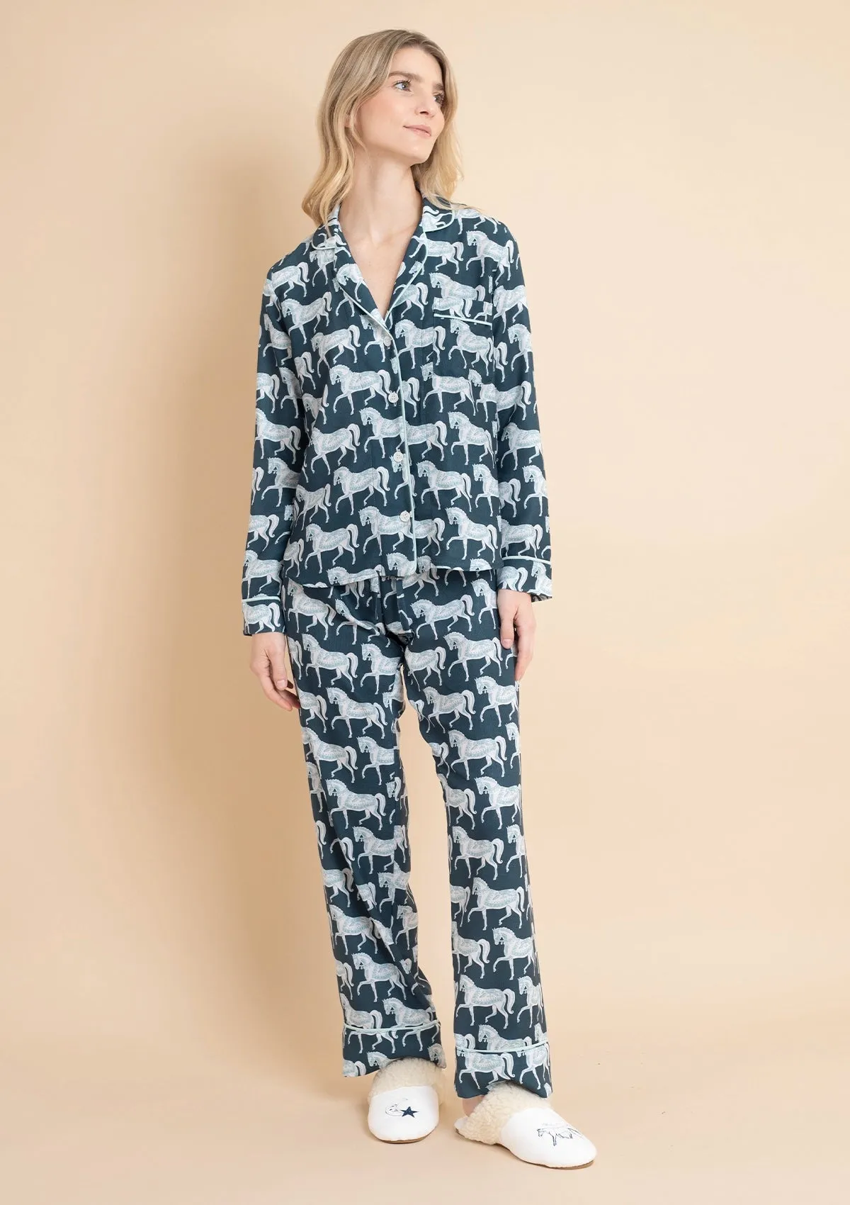 Whisper Long Sleeve PJ's | Blossomare Print | Crystal | Equestrian Sleepwear Collection