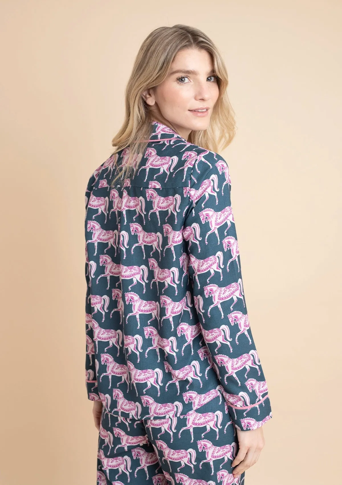 Whisper Long Sleeve PJ's | Blossomare Print | Green & Blush | Equestrian Sleepwear Collection