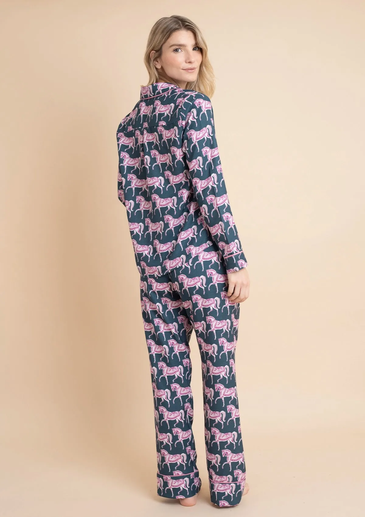 Whisper Long Sleeve PJ's | Blossomare Print | Green & Blush | Equestrian Sleepwear Collection