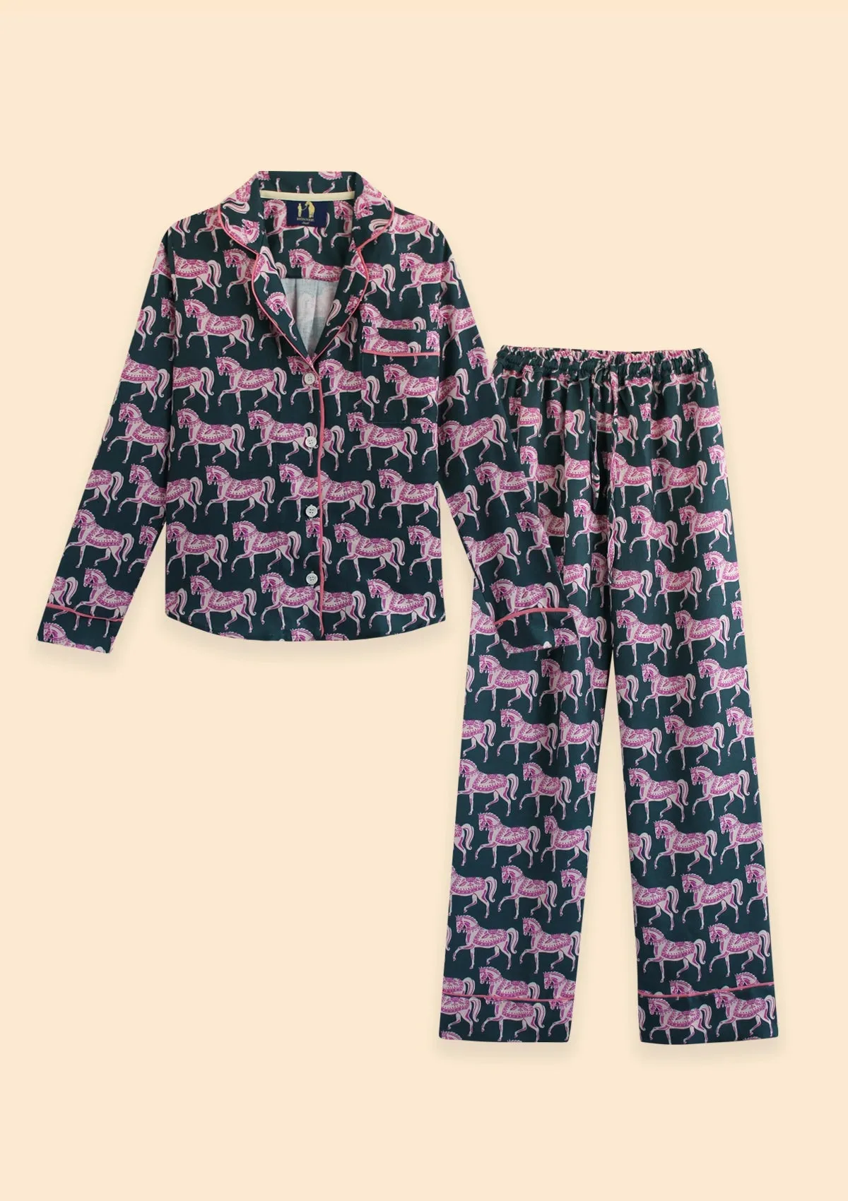 Whisper Long Sleeve PJ's | Blossomare Print | Green & Blush | Equestrian Sleepwear Collection