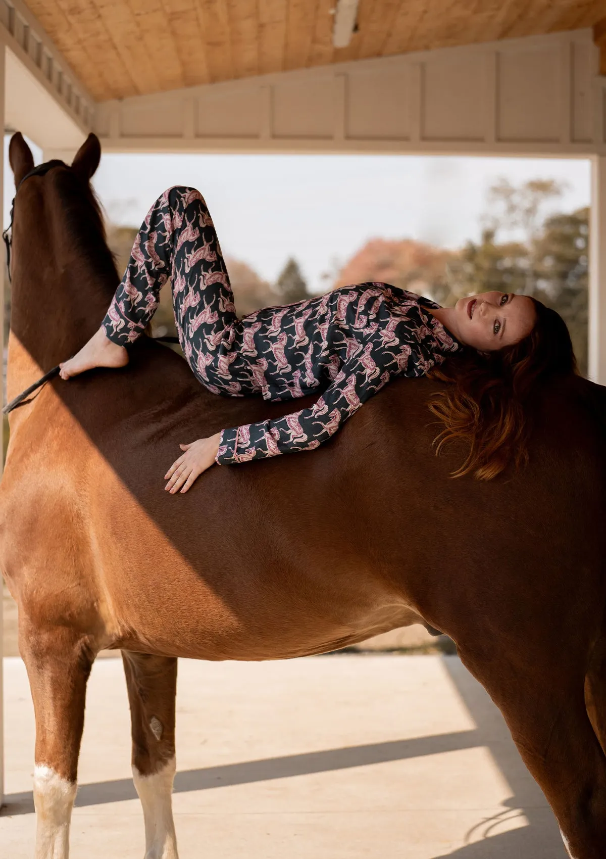 Whisper Long Sleeve PJ's | Blossomare Print | Green & Blush | Equestrian Sleepwear Collection