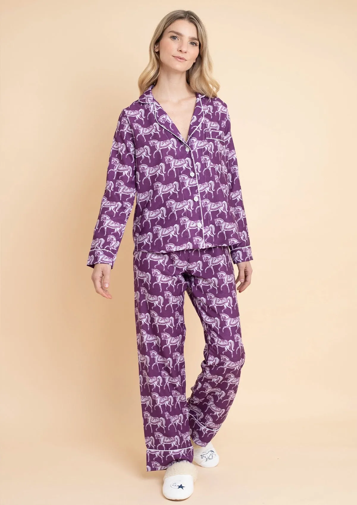 Whisper Long Sleeve PJ's | Blossomare Print | Mulberry | Equestrian Sleepwear Collection