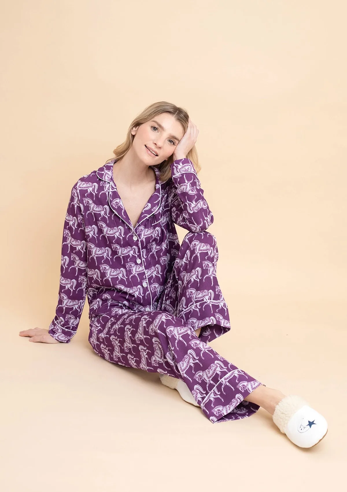 Whisper Long Sleeve PJ's | Blossomare Print | Mulberry | Equestrian Sleepwear Collection