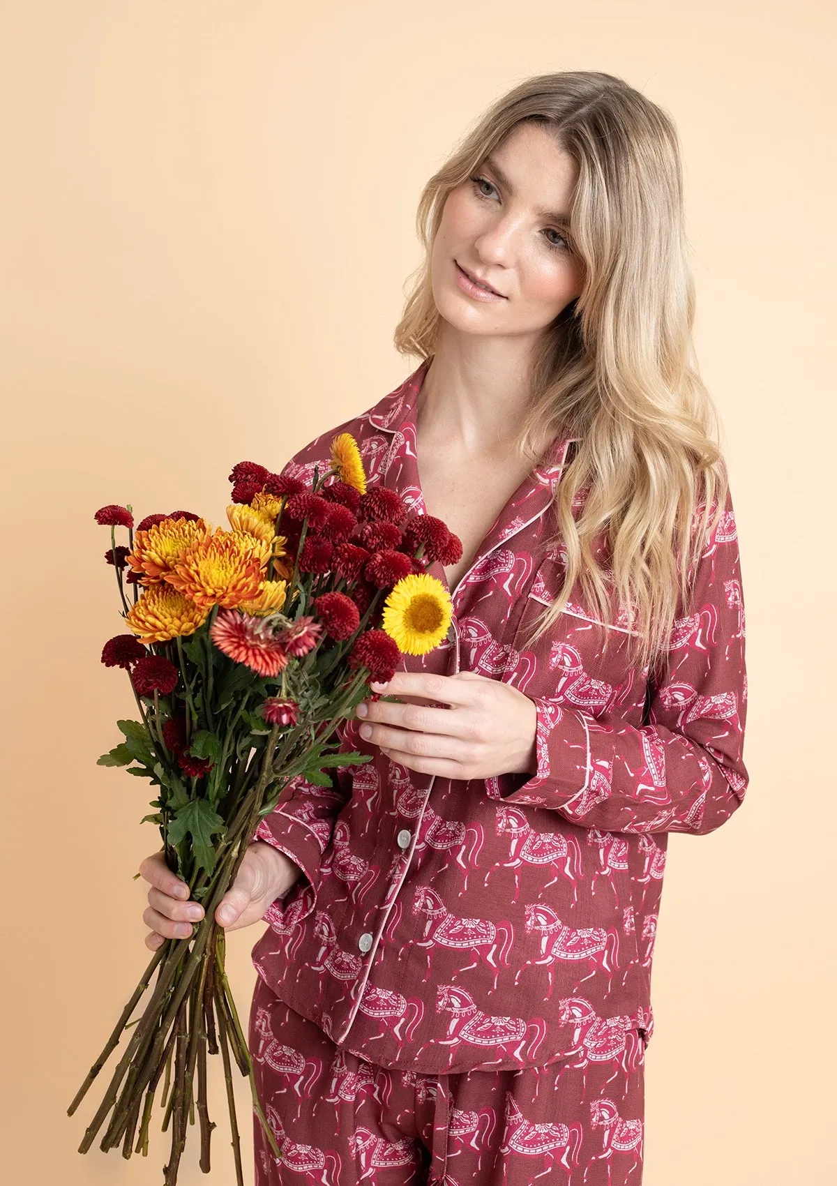 Whisper Long Sleeve PJ's Set | Blossomare Print | Cherrywood | Equestrian Sleepwear Collection