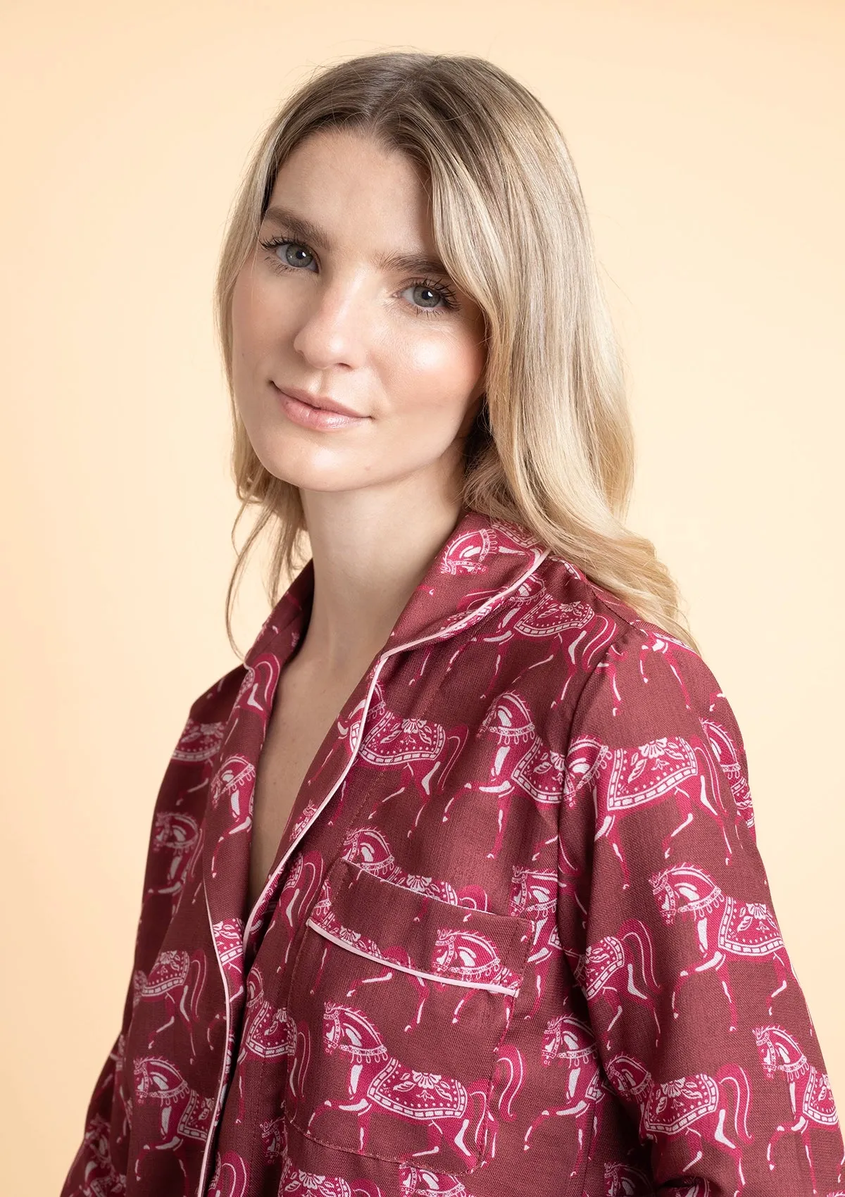 Whisper Long Sleeve PJ's Set | Blossomare Print | Cherrywood | Equestrian Sleepwear Collection