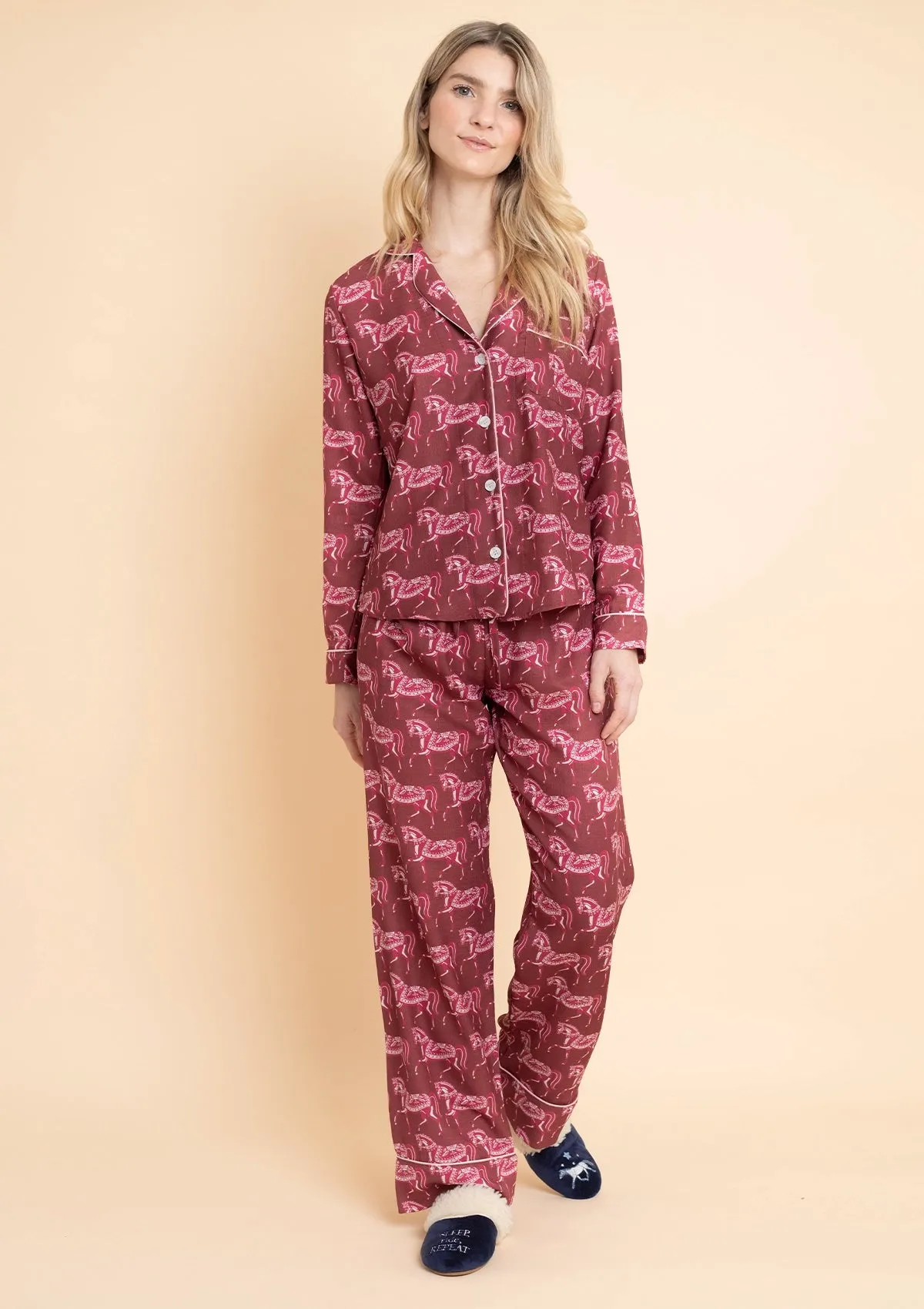 Whisper Long Sleeve PJ's Set | Blossomare Print | Cherrywood | Equestrian Sleepwear Collection