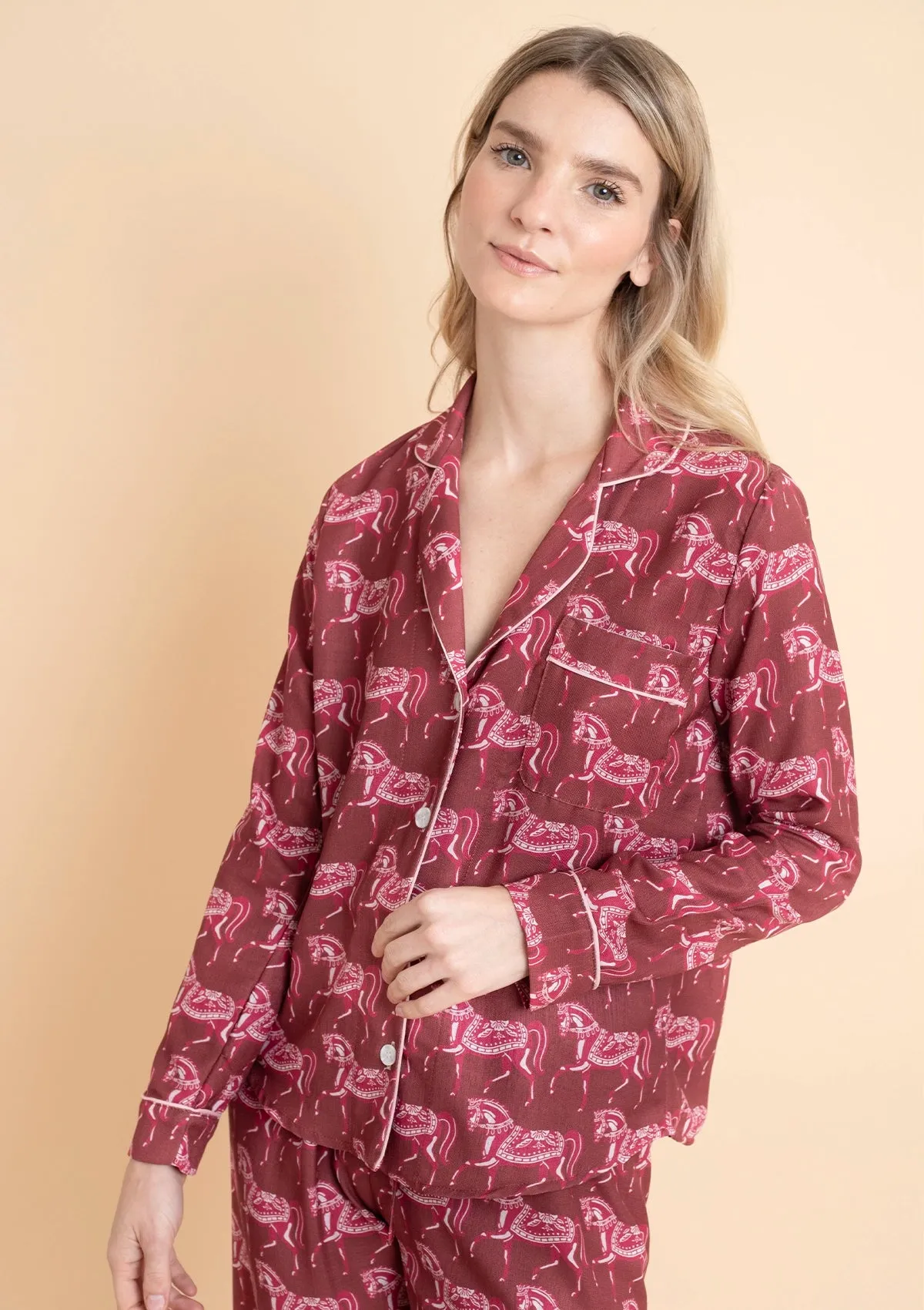 Whisper Long Sleeve PJ's Set | Blossomare Print | Cherrywood | Equestrian Sleepwear Collection