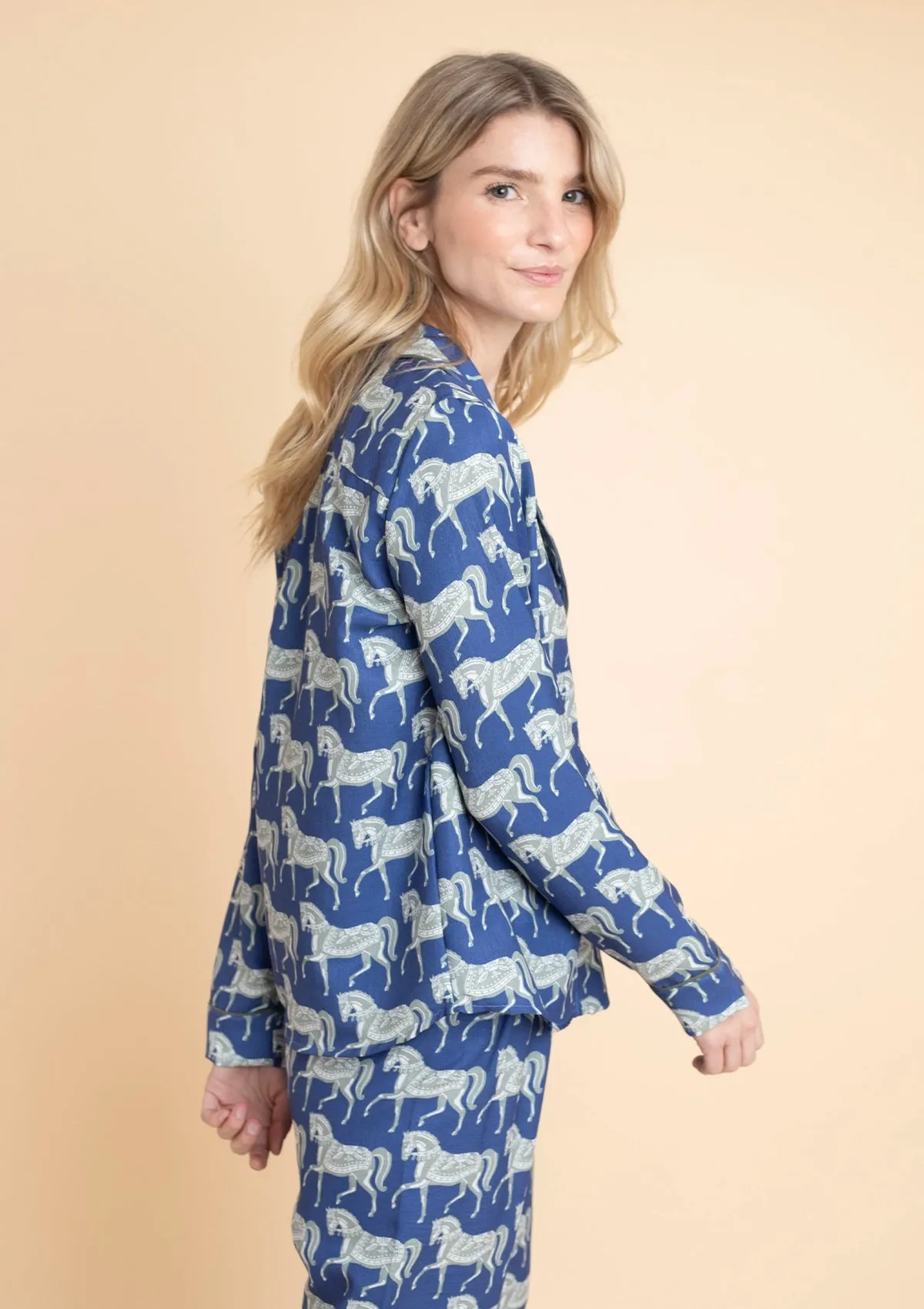 Whisper Long Sleeve PJ's Set | Blossomare Print | Navy & Green | Equestrian Sleepwear Collection