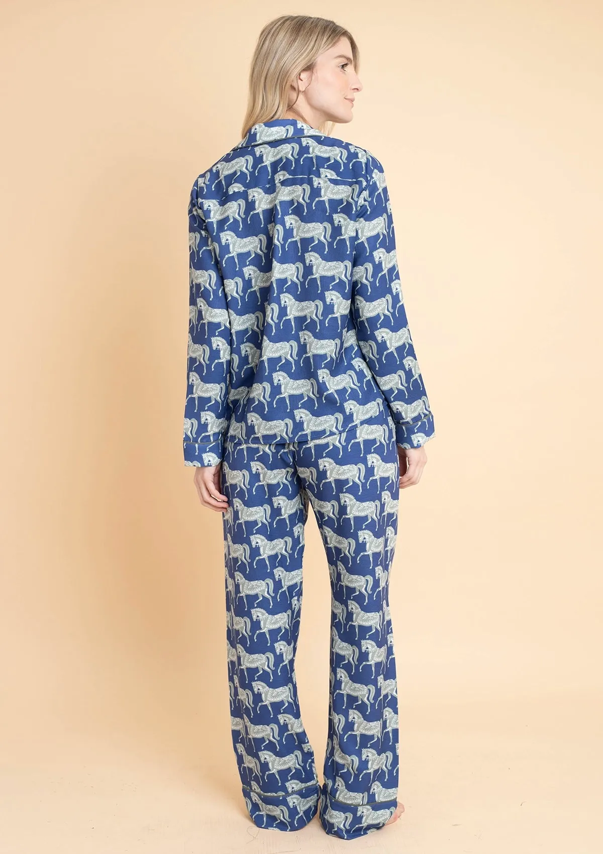 Whisper Long Sleeve PJ's Set | Blossomare Print | Navy & Green | Equestrian Sleepwear Collection