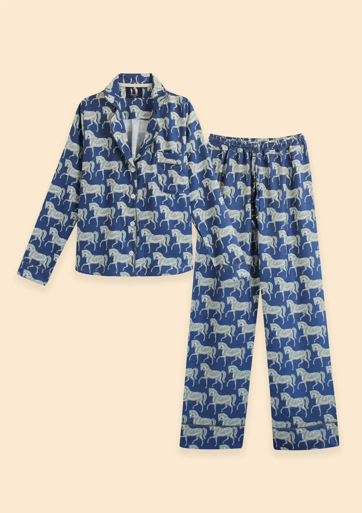 Whisper Long Sleeve PJ's Set | Blossomare Print | Navy & Green | Equestrian Sleepwear Collection