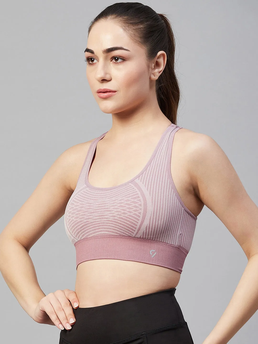 Women Striped Sports Bra - Ash Rose