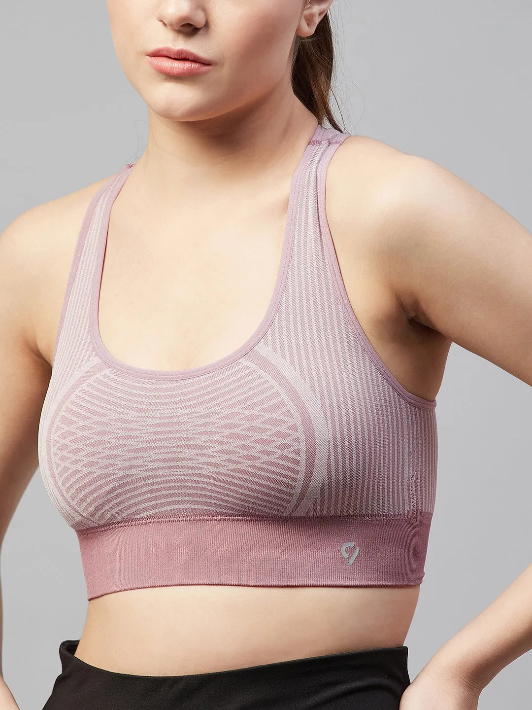 Women Striped Sports Bra - Ash Rose