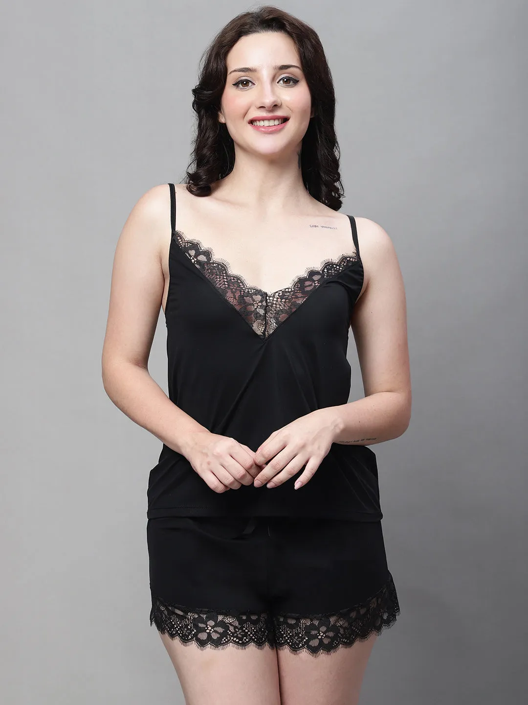 Women's Lace Above Knee Babydoll Dress/ Nightwear Lingerie - Black