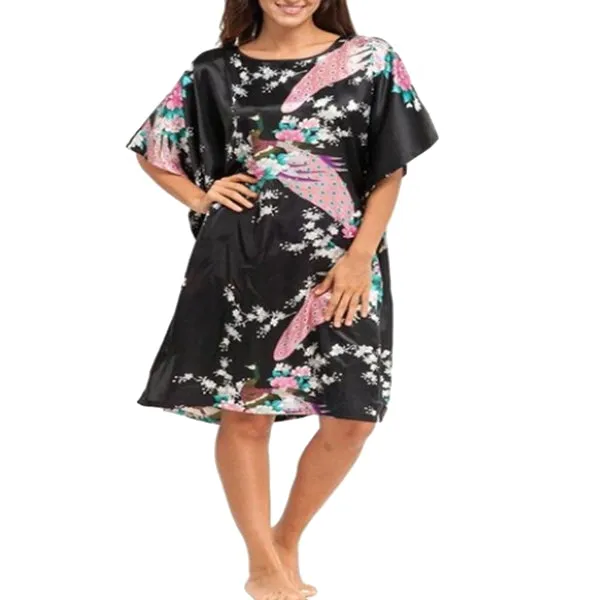 Womens Satin Nightgown, Floral Kaftan Sleepwear, Fits up to 16/18