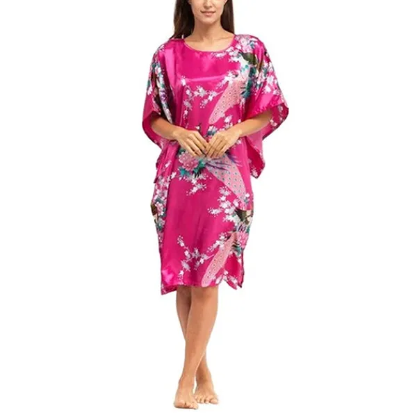 Womens Satin Nightgown, Floral Kaftan Sleepwear, Fits up to 16/18