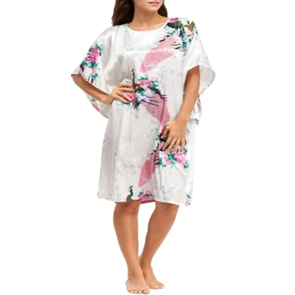 Womens Satin Nightgown, Floral Kaftan Sleepwear, Fits up to 16/18