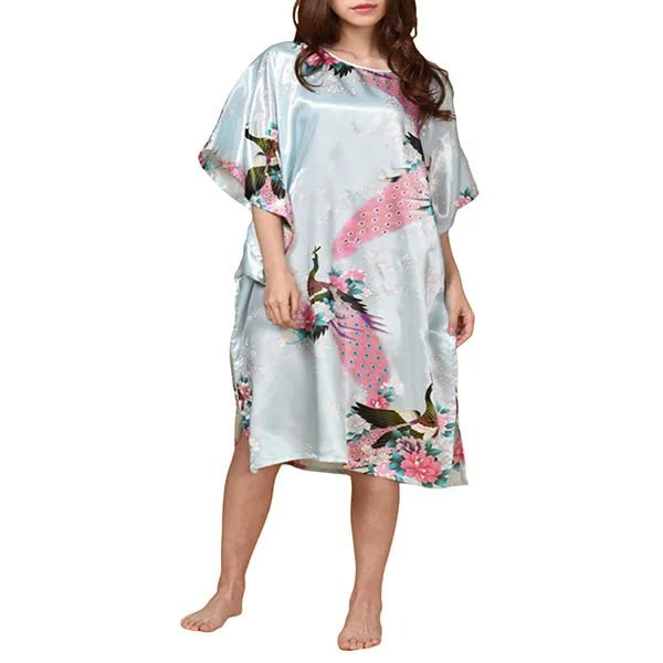 Womens Satin Nightgown, Floral Kaftan Sleepwear, Fits up to 16/18