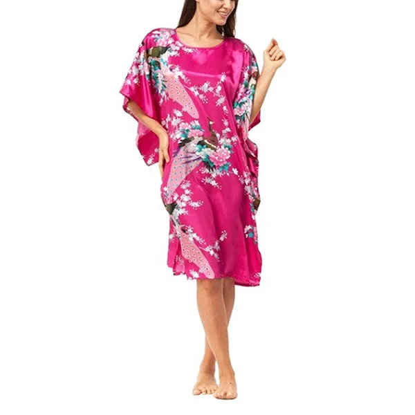 Womens Satin Nightgown, Floral Kaftan Sleepwear, Fits up to 16/18