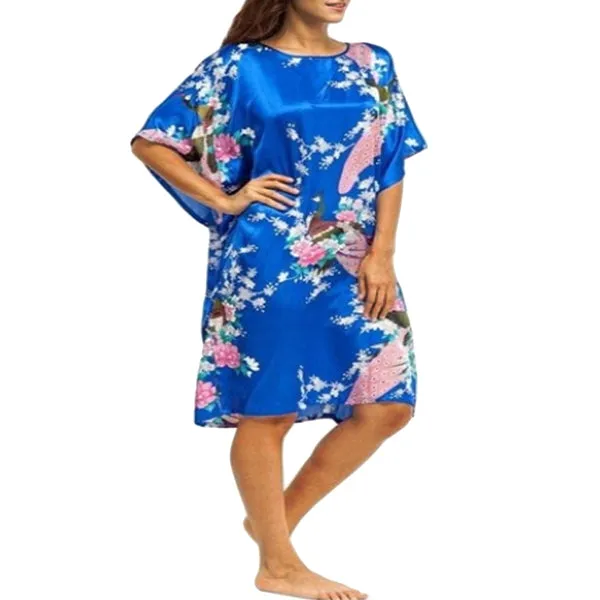 Womens Satin Nightgown, Floral Kaftan Sleepwear, Fits up to 16/18