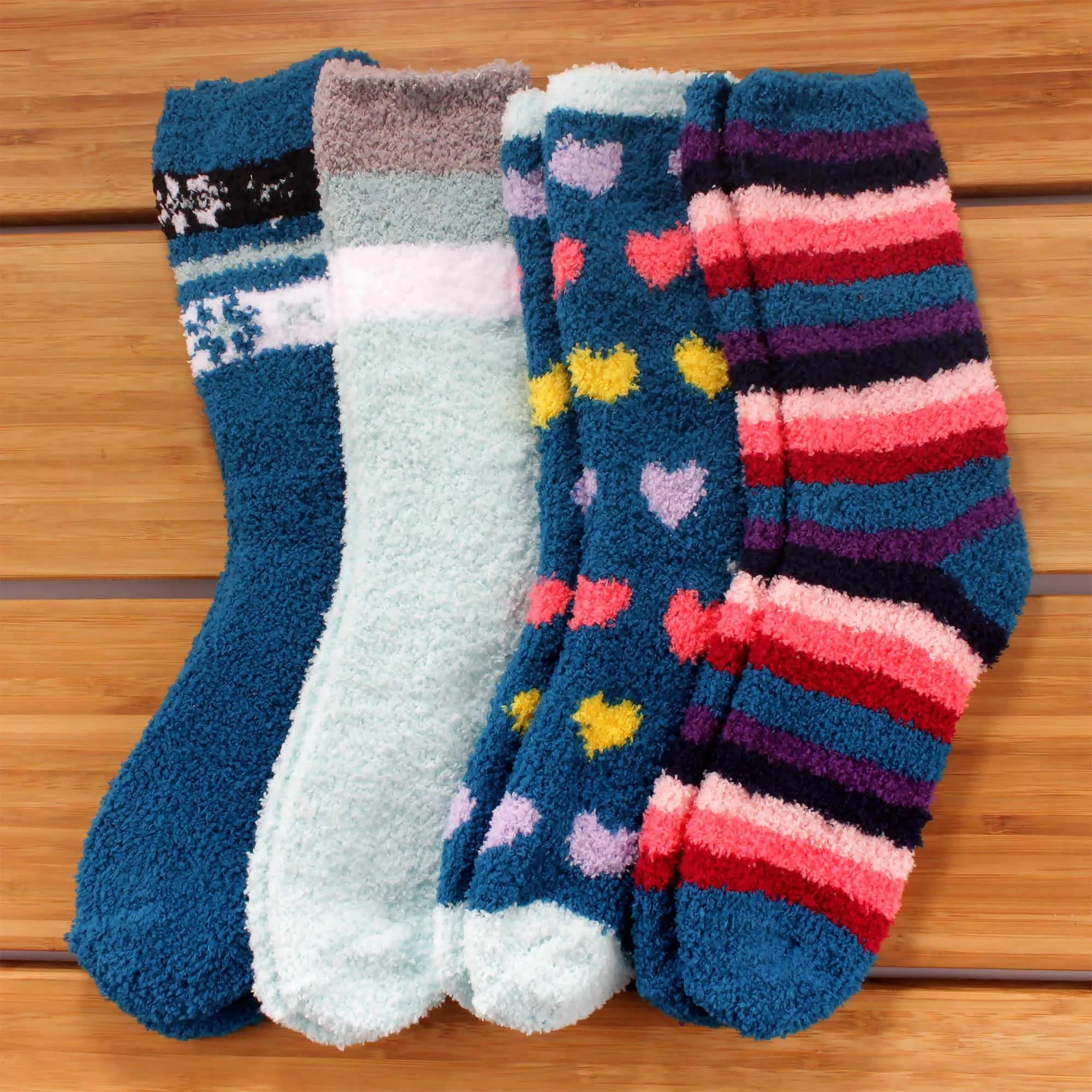 Women's Soft and Cozy Fuzzy Assorted Crew Socks - 4 Pair