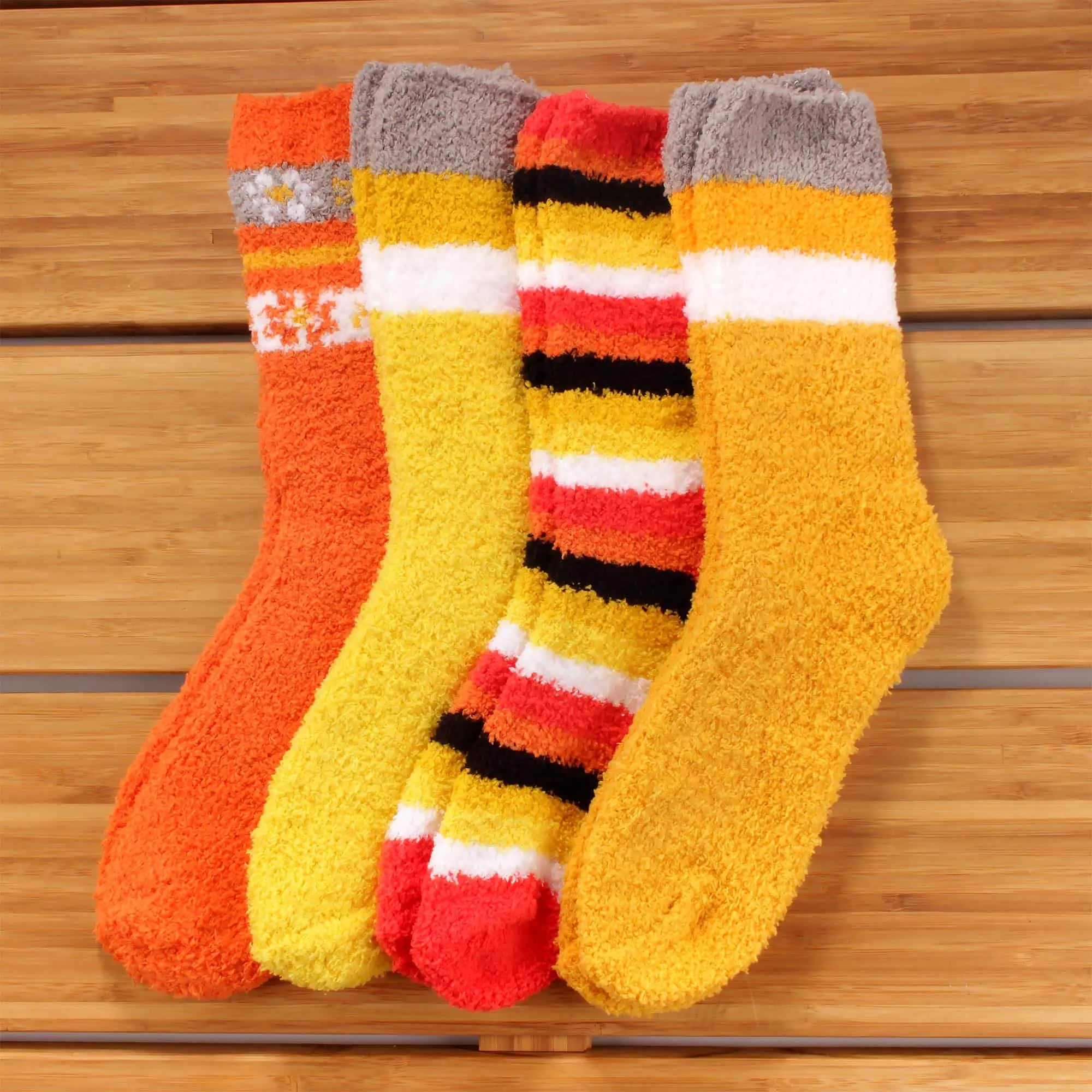 Women's Soft and Cozy Fuzzy Assorted Crew Socks - 4 Pair