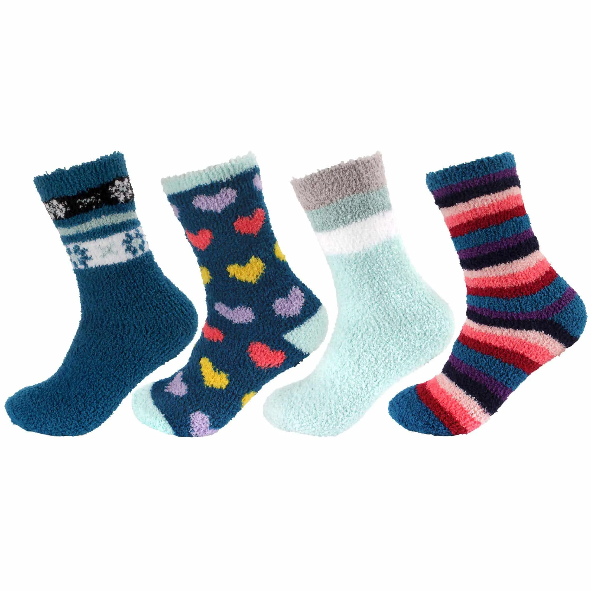 Women's Soft and Cozy Fuzzy Assorted Crew Socks - 4 Pair