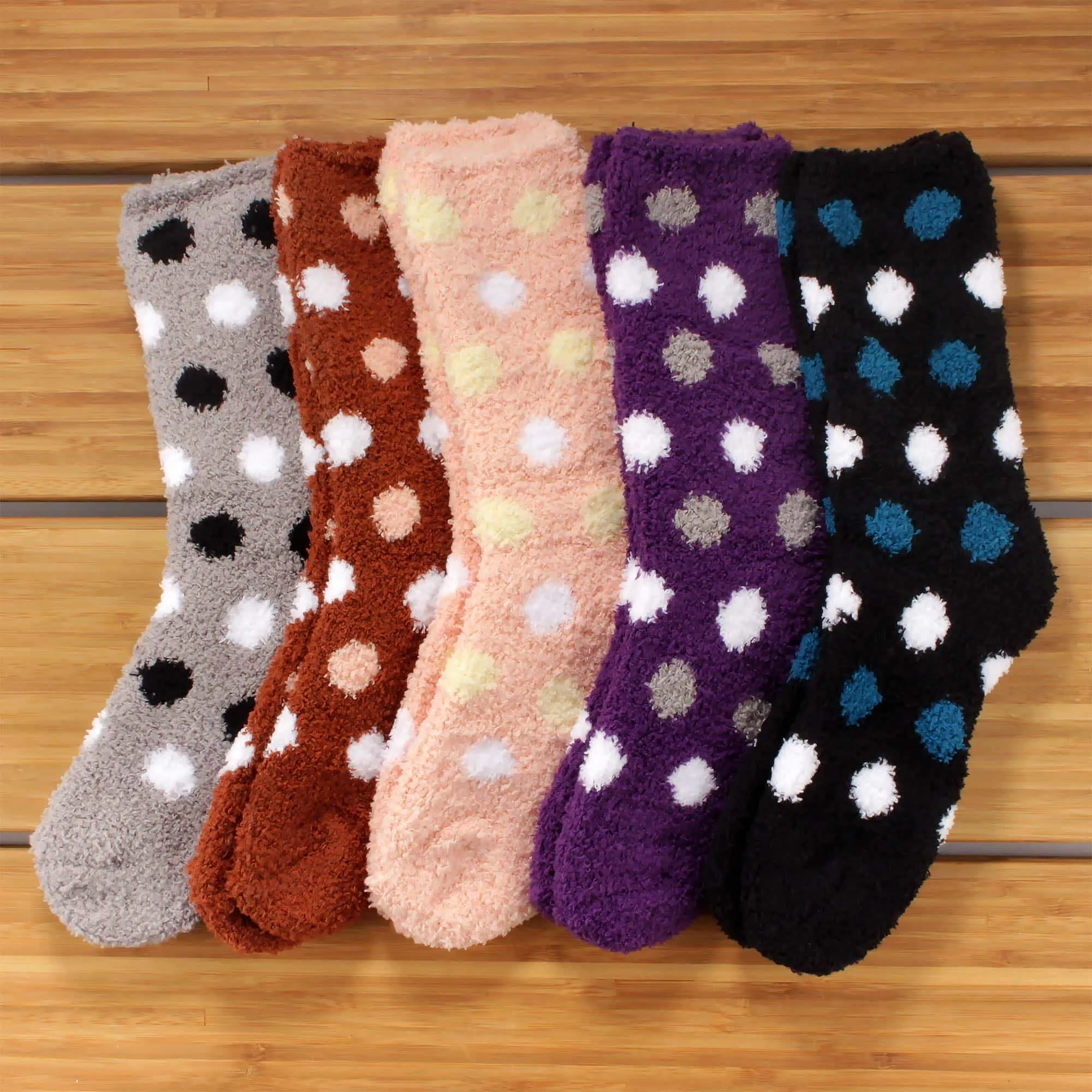 Women's Soft and Cozy Fuzzy Assorted Crew Socks - 5 Pair Assortments