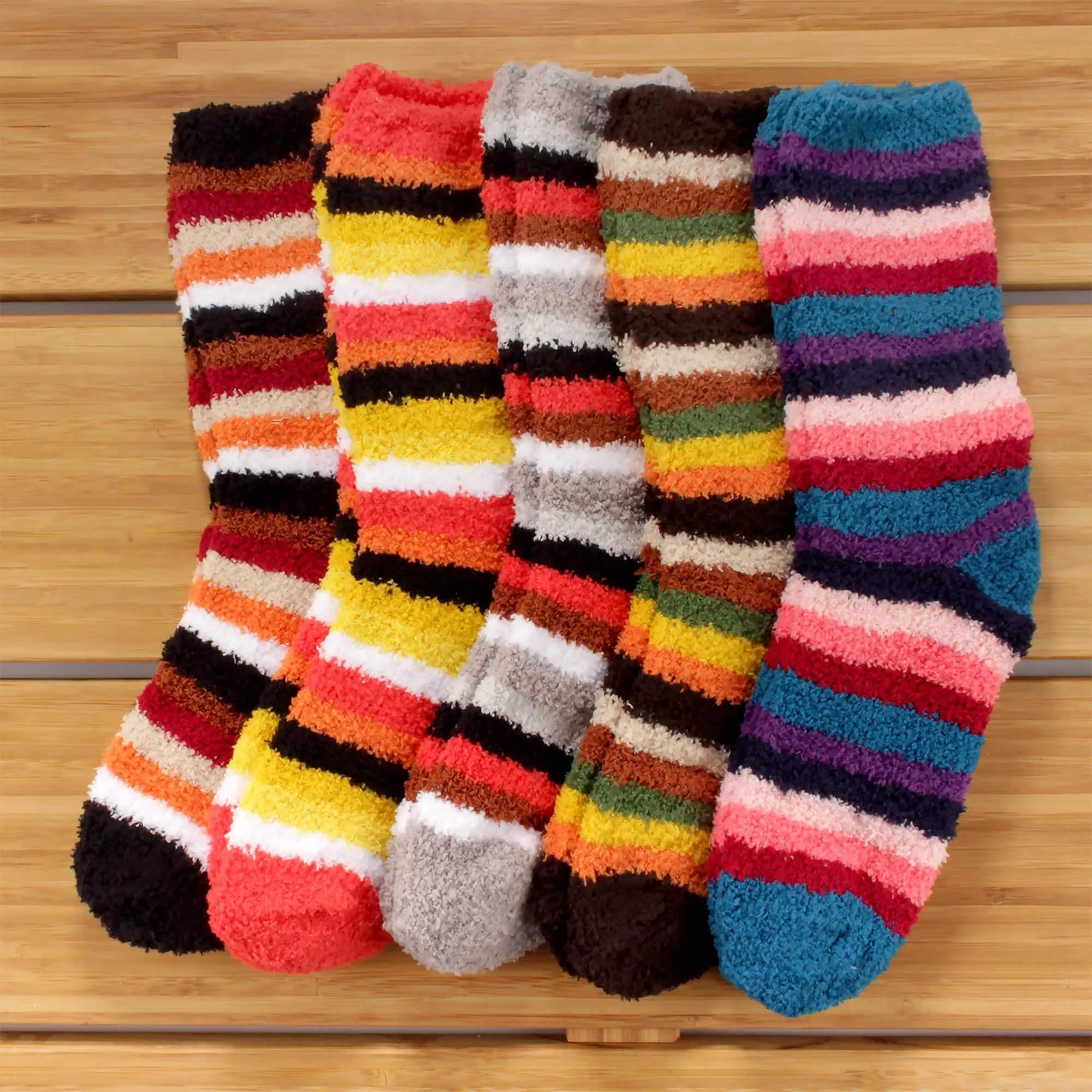 Women's Soft and Cozy Fuzzy Assorted Crew Socks - 5 Pair Assortments