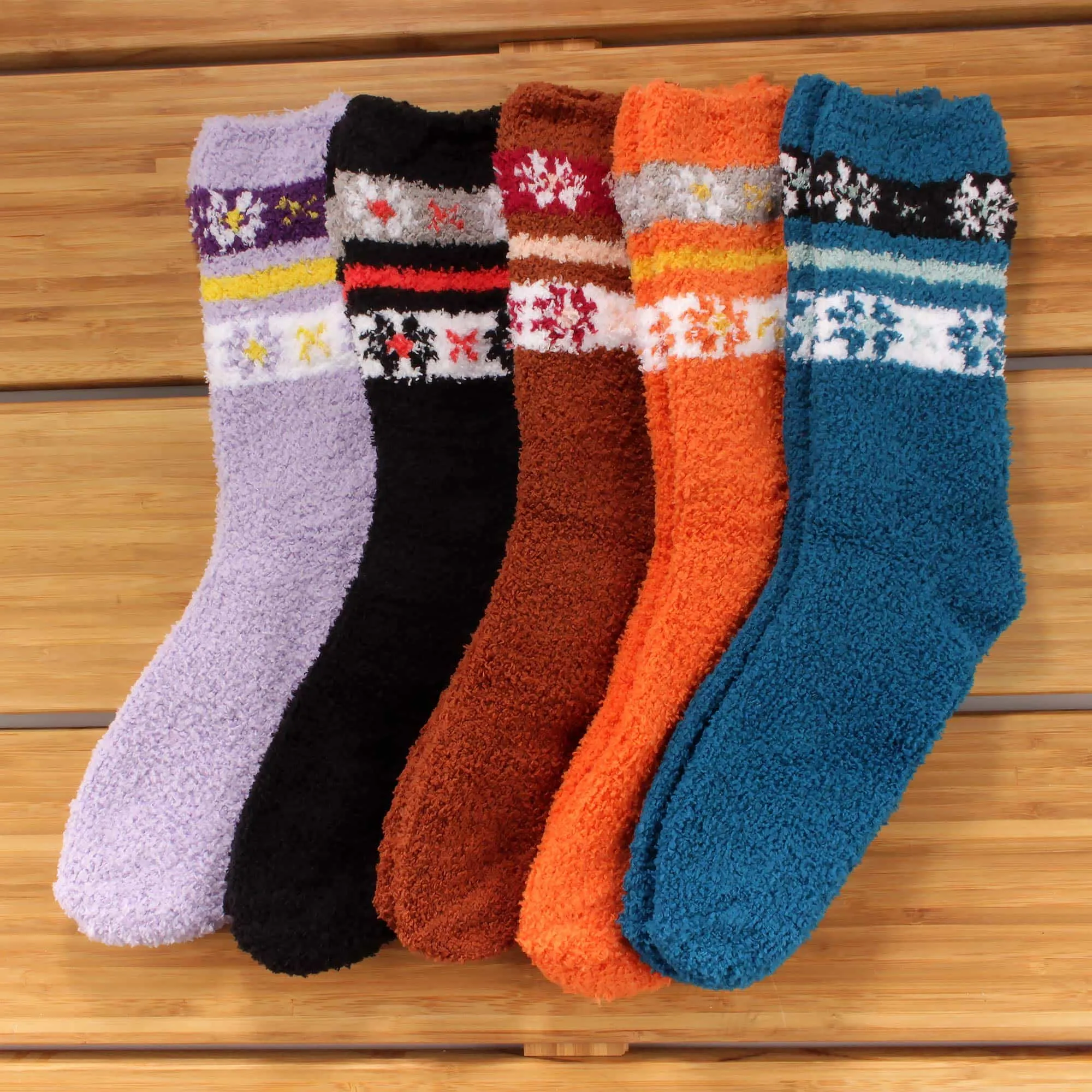 Women's Soft and Cozy Fuzzy Assorted Crew Socks - 5 Pair Assortments