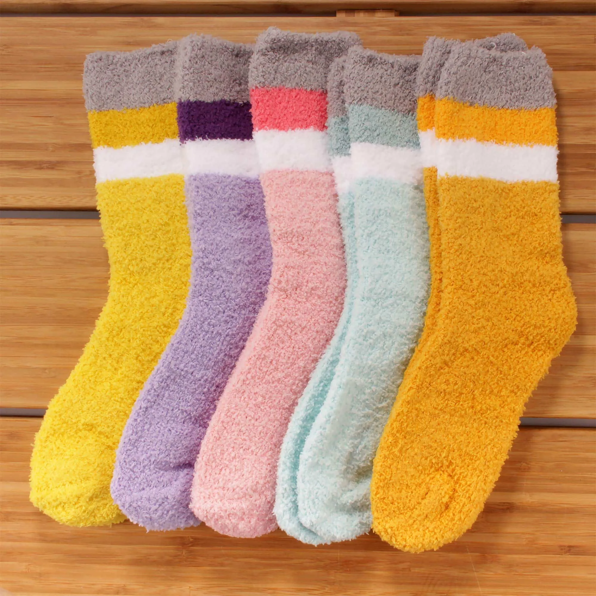 Women's Soft and Cozy Fuzzy Assorted Crew Socks - 5 Pair Assortments