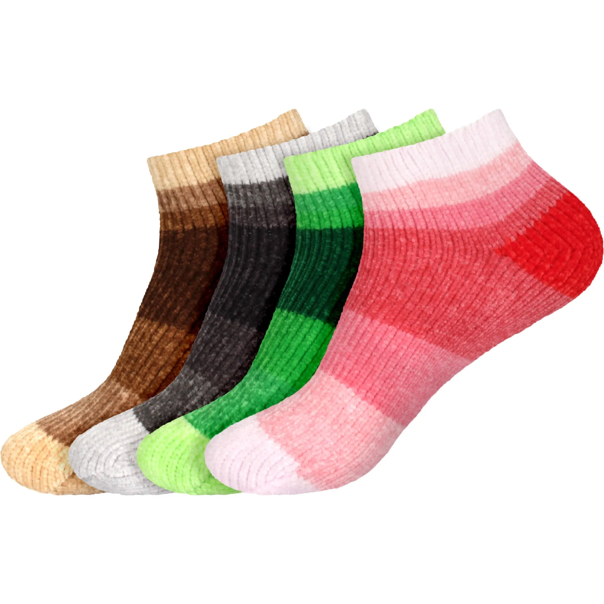 Women's Soft Chenille Furry Fuzzy Color Block Ankle Home Socks