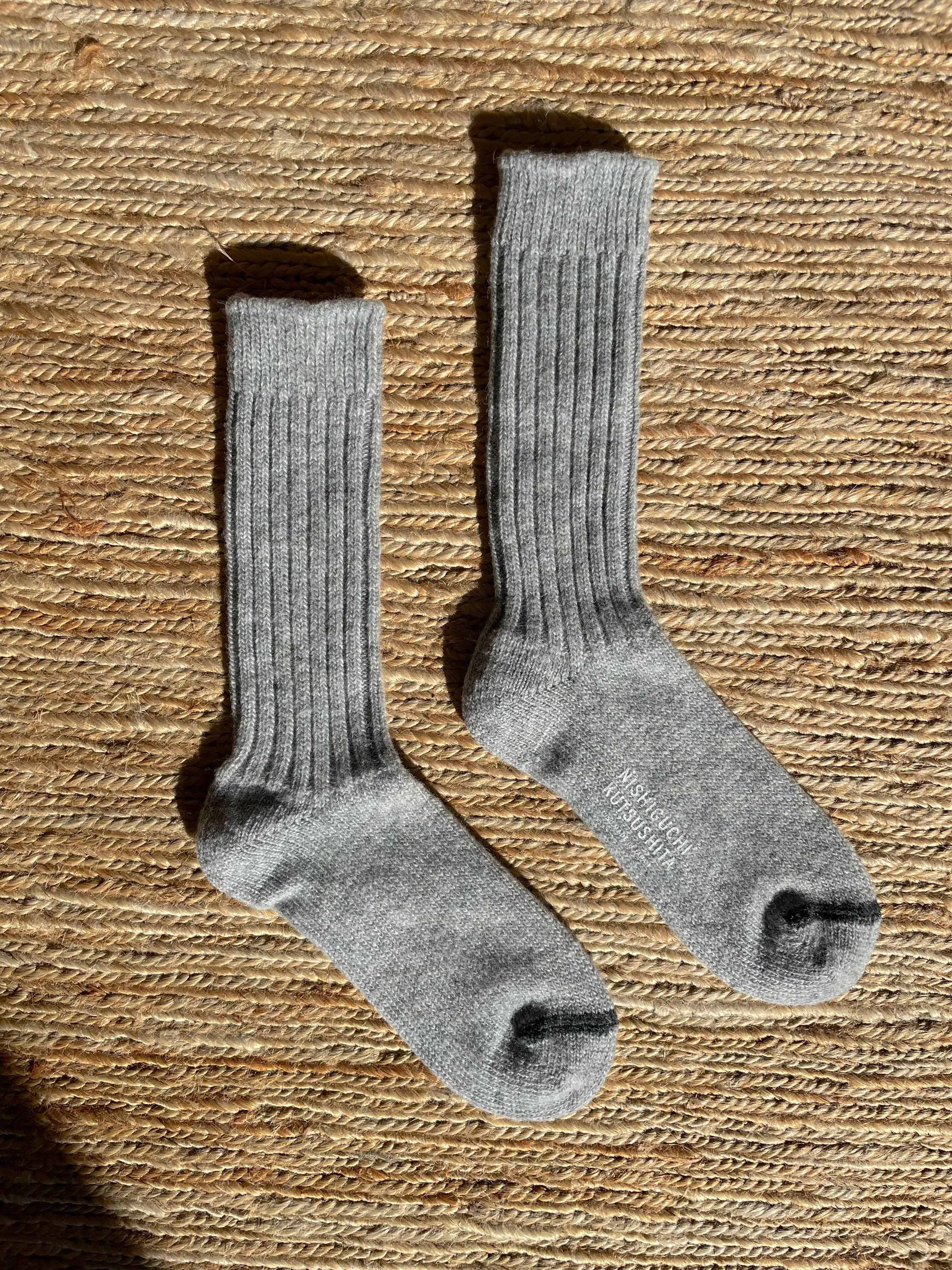 Wool Ribbed Socks in Light Gray