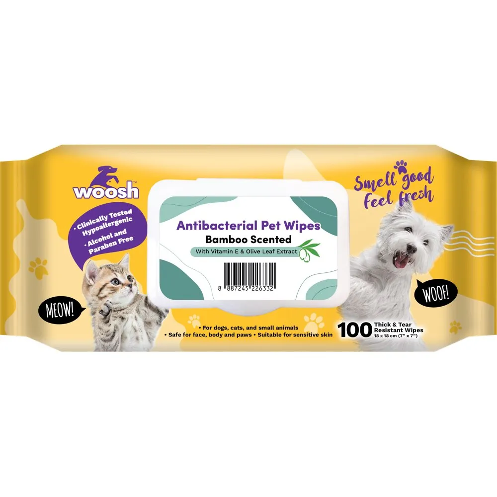 Woosh Bamboo Scented Antibacterial Pet Wipes 100pcs